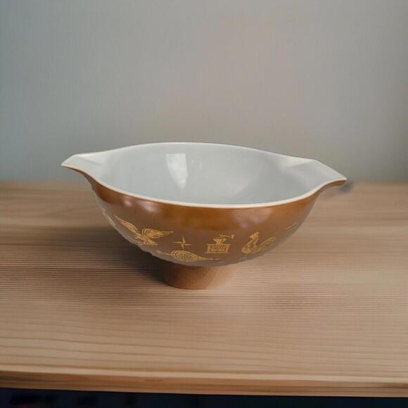 PYREX 444 Early American Cinderella Nesting Mixing Bowl 4 Qt Brown Gold Vintage - Picture 2 of 15
